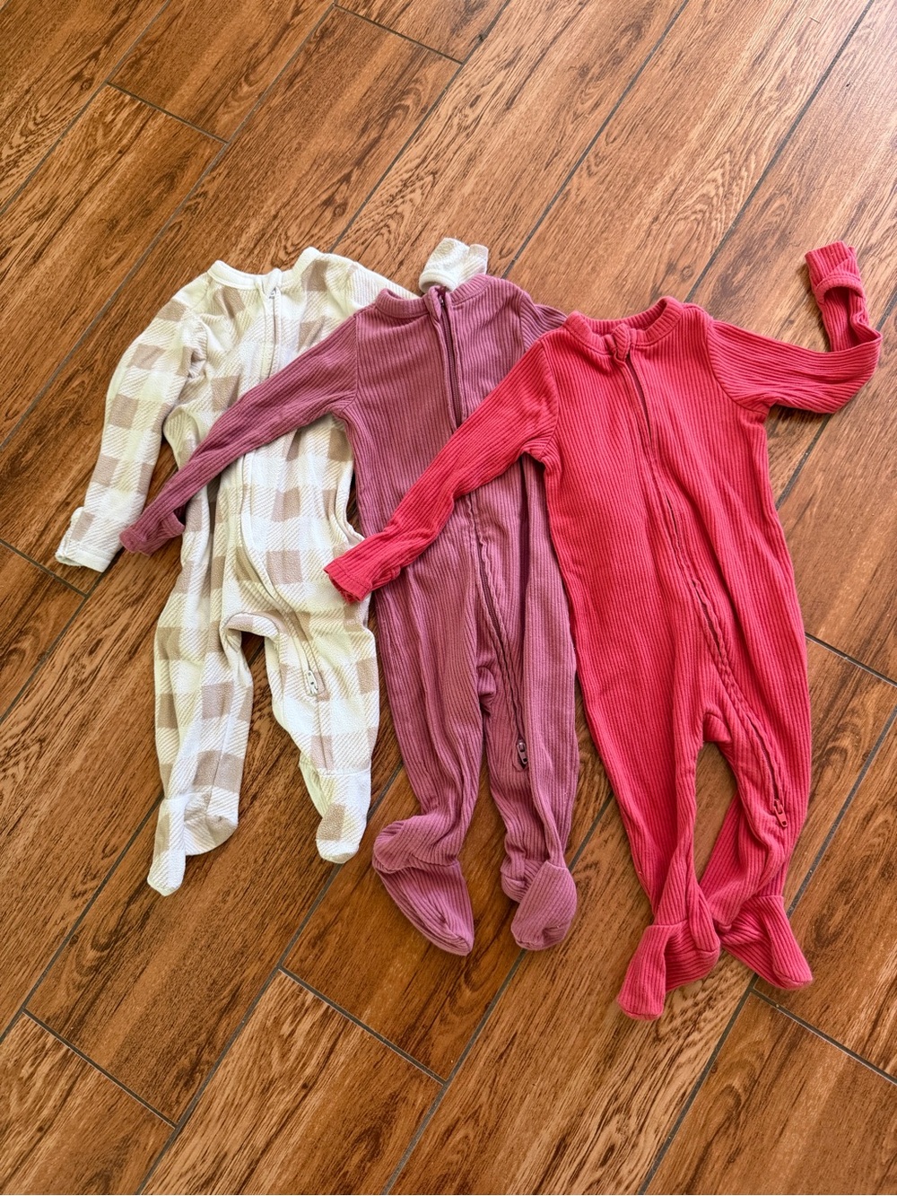 Carter's Ribbed Footed One-Piece Sleepers - Pink, Mauve & Cream Plaid
